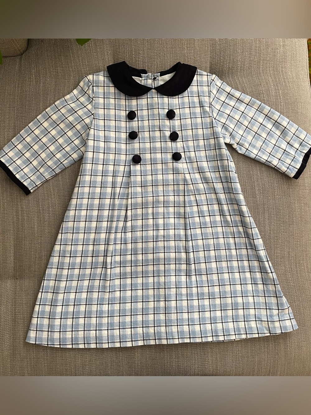 Bella Bliss- Plaid Peter Pan Collar Dress - Blue & White